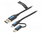 Cable | USB 2.0 | USB A plug,USB B micro plug,USB C plug | 2m | 3A