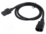 Cable | 3x18AWG | IEC C13 female,IEC C14 male | PVC | 1m | black | 10A