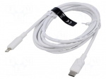 Cable | Apple Lightning plug,USB C plug | nickel plated | 2m | white
