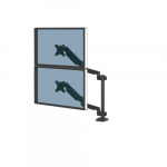 Fellowes Platinum Series Dual Stacking Monitor Arm - Monitor Mount for Two 8KG 27 Inch Screens - Adjustable Dual Monitor Desk Mount - Tilt 45&deg; Pan 180&deg; Swivel 360&deg; Rotation 360&deg;, VESA 75 x 75/100 x 100 - Black