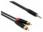 Cable | Jack 3.5mm plug,RCA plug x2 | 15m | black | PVC