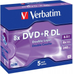 Blanks DVD+R DL Verbatim 8.5GB Double Layer 8x AZO 5 Pack Jewel