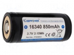 Re-battery: Li-Ion | 16340 | 3.7V | 850mAh | &Oslash;16.8x36.1mm | 2A