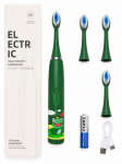 Toothbrush iLike Kids Sonic Electric Toothbrush, Waterproof, 5 Brush Heads (1+4 Replacement Heads), Battery Powered, Soft Bristles, Green Frog Design Green