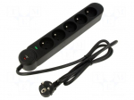 Plug socket strip: protective | Sockets: 5 | 250VAC | 16A | black | 1.5m