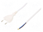 Cable | CEE 7/16 (C) plug,wires | 5m | white | PVC | 2x0,75mm2 | 2.5A