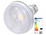 LED lamp | white warm | E27 | 230VAC | 670lm | P: 8W | 36&deg; | 2700K