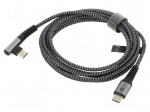 Cable | USB 2.0 | USB C plug,USB C angled plug | 2m | 480Mbps