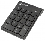 Manhattan Numeric Keypad, Wireless (2.4GHz), USB-A Micro Receiver, 18 Full Size Keys, Black, Membrane Key Switches, Auto Power Management, Range 10m, AAA Battery (included), Windows and Mac, Three Year Warranty