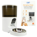 Intelligent feeder for dogs and cats PNI MyPet PT036 with built-in 3MP camera, 6 liter food tank capacity, Tuya Smart control, voice recording function, meal scheduling, night vision