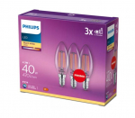 PHILIPS LED stikla 40W B35 E14 Silti balta 2700K caurspīdīga 3 gab spuldze 8718699718411 929001889791