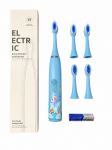 Toothbrush iLike Kids Sonic Electric Toothbrush, Waterproof, 5 Brush Heads (1+4 Replacement Heads), Battery Powered, Soft Bristles, Unicorn Design, Blue Blue