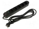 Plug socket strip: protective | Sockets: 5 | 250VAC | 16A | black | 3m