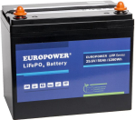 Laetav LiFePO4 aku EUROPOWER seeriast LFP 25,6V 50Ah Bluetooth, soojendusmatiga (Kasutusiga ~4000 ts&uuml;klit)