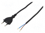 Cable | CEE 7/16 (C) plug,wires | 5m | black | PVC | 2x0,75mm2 | 2.5A