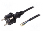 Cable | SCHUKO plug,CEE 7/7 (E/F) plug,wires | 1.5m | black | rubber