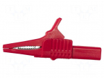 Crocodile clip | 30A | red | Grip capac: max.19mm | Socket size: 4mm