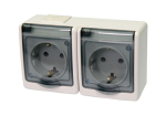 BETA surface socket 2-gang with grounding and transparent cover grey IP44