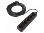 Extension lead | 3x1.5mm2 | Len: 10m | PVC | black | Sockets no: 5 | 16A