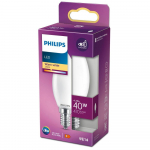PHILIPS LED stikla 40W B35 E14 Silti balta 2700K matēta spuldze 8718699763398 929001345355