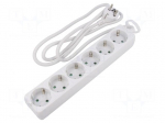 Plug socket strip: supply | Sockets: 6 | 250VAC | 16A | white | 1.5m