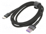 Cable | USB A plug double sided,USB C plug | 1m | black | textile