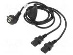 Cable | CEE 7/7 (E/F) plug angled,IEC C13 female x2 | PVC | Len: 2m