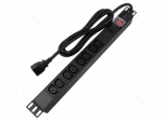 Plug socket strip: protective | Sockets: 8 | 230VAC | 16A | black | 2m