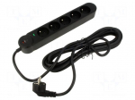 Plug socket strip: protective | Sockets: 5 | 250VAC | 16A | black | 5m