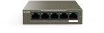 Tenda TEG1105P-4-63W PoE AT l&uuml;liti, 4x PoE 802.3af/at, 5x 1 Gb/s, koguv&otilde;imsus PoE 63 W, ventilaatorita, PoE+