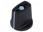 Knob | with pointer | ABS | &Oslash;shaft: 4mm | &Oslash;16x16mm | black | Shaft: smooth