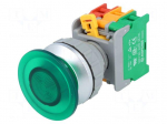 Switch: push-button | 30mm | Stabl.pos: 1 | NC + NO | green | IP65 | LXE30