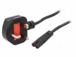 Cable | 2x0.75mm2 | BS 1363 (G) plug,IEC C7 female | PVC | 1.8m | 3A