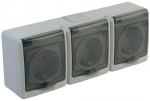 BETA surface socket 3-gang with grounding and transparent cover grey IP44