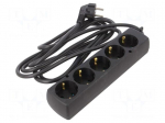 Extension lead | 3x1.5mm2 | Len: 3m | PVC | black | Sockets no: 5 | 16A