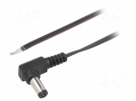 Cable | 2x0.35mm2 | wires,DC 5,5/2,1 plug | angled | black | 1.5m | Cu