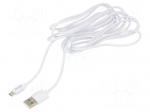 Cable | USB 2.0 | USB A plug,USB B micro plug | 3m | white | 480Mbps