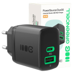 Greencell PowerSource Duo30 Charger USB/USB-C Black Power Adapter 30W Power Delivery