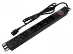 Plug socket strip: protective | Sockets: 4 | 230VAC | 10A | black | 2m