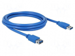 Cable | USB A socket,USB A plug | gold-plated | 2m | blue | Cu | 5Gbps