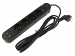 Plug socket strip: protective | Sockets: 4 | 250VAC | 10A | black | 3m