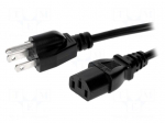 Cable | NEMA 5-15 (B) plug,IEC C13 female | 1.5m | black | PVC | 10A