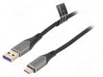 Cable | USB 2.0 | USB A plug,USB C plug | nickel plated | 2m | black