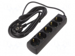 Extension lead | 3x1.5mm2 | Len: 5m | PVC | black | Sockets no: 5 | 16A