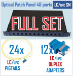 Optical switching panel set with cassette | 19" | for 24 ports | LC/UPC adapters | LC/UPC pigtails