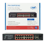 POE Switch PNI SWPOE162 16 POE 100 Mbps ports, 2 UP Link 1000 Mbps ports, 1 SFP 1000Mbps port, 240W, AI Extend function up to 250m, 4kV lightning protection