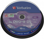 Blank DVD+R DL Verbatim 8.5GB Double Layer 8x AZO, 10 Pack Spindle