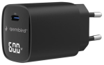 Charger Gembird 60W USB Type-C fast charger with LCD Black