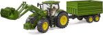 Bruder John Deere 7R 350 with front loader and tandem axle transport trailer, model vehicle