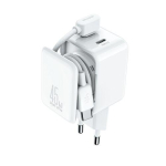 Joyroom reisilaadija GaN kiire laadija C+C, 45W, PD, PPS, UFCS, sisseehitatud kaablikorraldajaga, White (JR-TCL05)